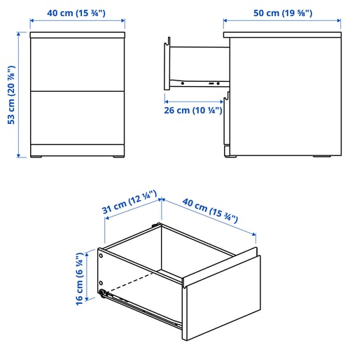 STORKLINTA Chest of 2 drawers, white/with 2 drawers, 40x50x53 cm