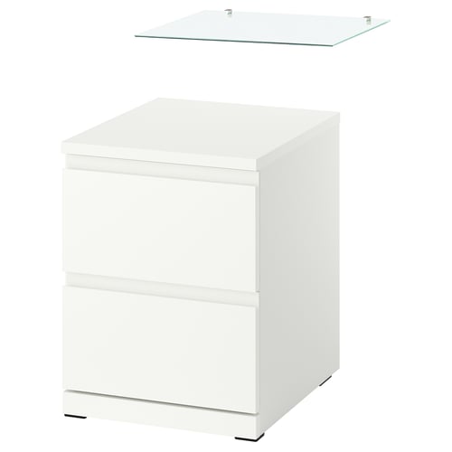 STORKLINTA Chest of 2 drawers, white/with glass top, 40x50x53 cm