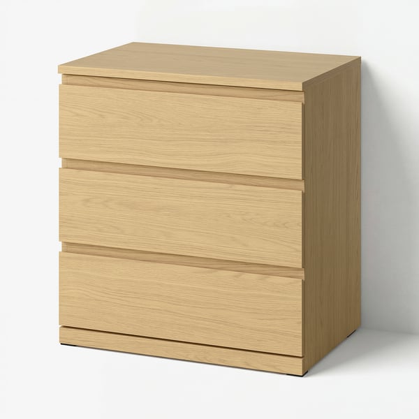 STORKLINTA Chest of 3 drawers, oak effect, 70x50x75 cm