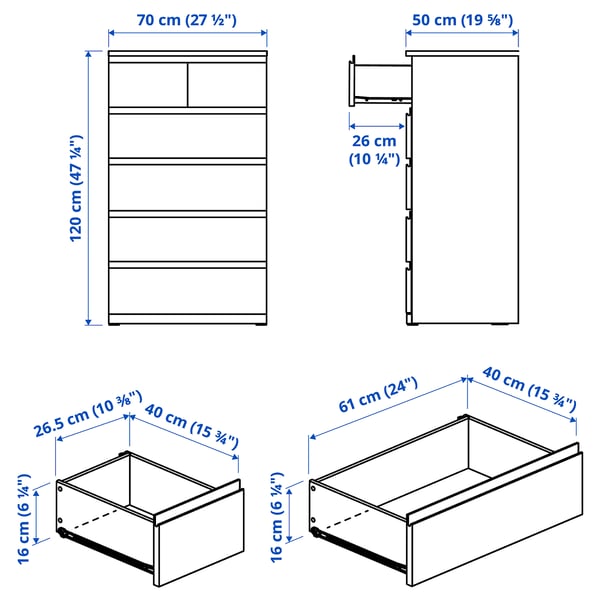 STORKLINTA Chest of 6 drawers, oak effect, 70x50x120 cm