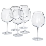 Six clear, crystalline STORSINT glasses in a group, shaped for wine, csae.