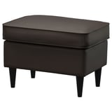 Dark grey leather-like footstool with tapered legs.