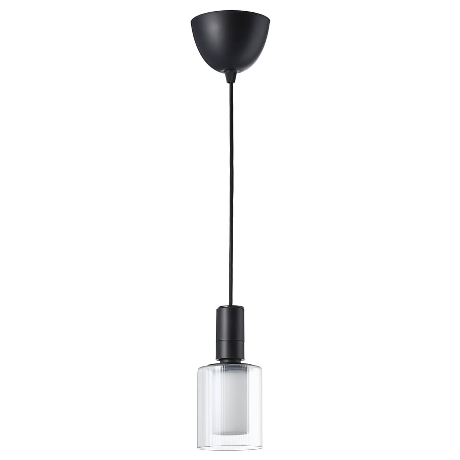 SUNNEBY / MOLNART Pendant lamp with light bulb black textile/cylinder