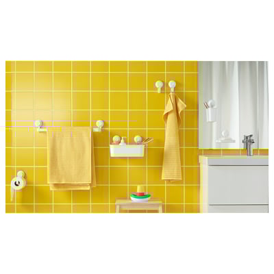 Two white TISKEN suction hooks, circular shape, wall-mounted, no-drill design.