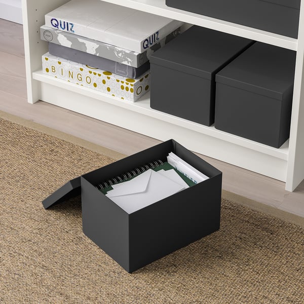 TJENA Storage box with lid, black, 18x25x15 cm - IKEA Ireland