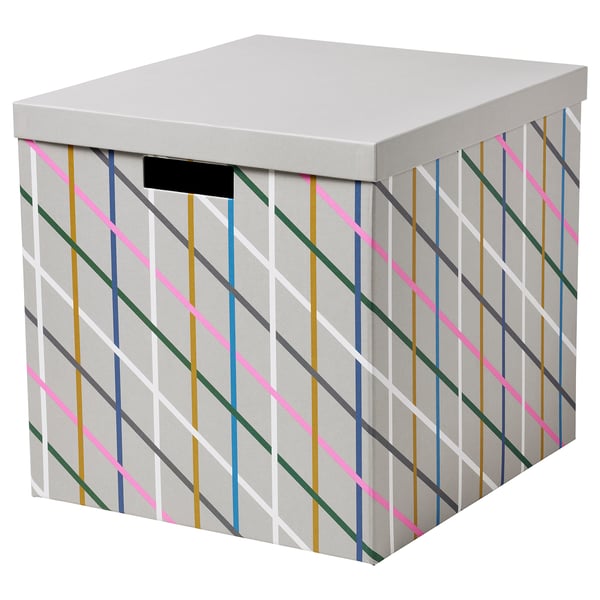 TJENA Storage box with lid, grey multicolour/paper, 32x35x32 cm IKEA