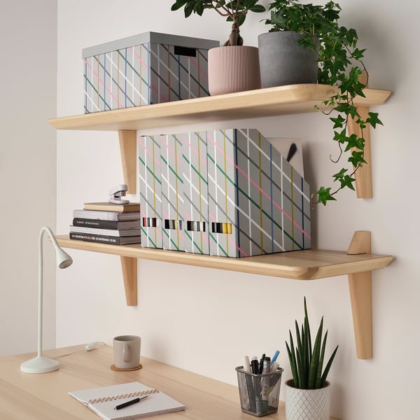 TJENA Storage box with lid - grey multicolour/paper - IKEA ...