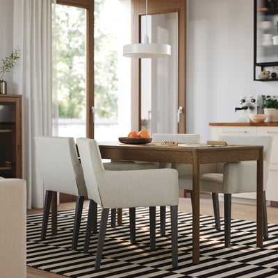 TONSTAD / MÅRENÄS Table and 4 chairs, brown oak veneer/Gunnared beige black, 150x80 cm