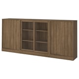 TONSTAD: dark wood bookshelf with 3 sections. 2 sliding door cabinets, 1 open shelving, sleek design.