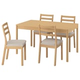 TONSTAD / TONSTAD Table and 4 chairs, oak veneer/oak effect Fridtuna light beige, 140/196x85 cm