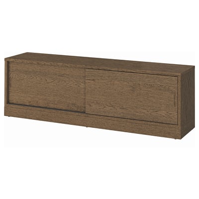 Brown TONSTAD tv bench with brushed wood finish & sliding doors, rectangular.