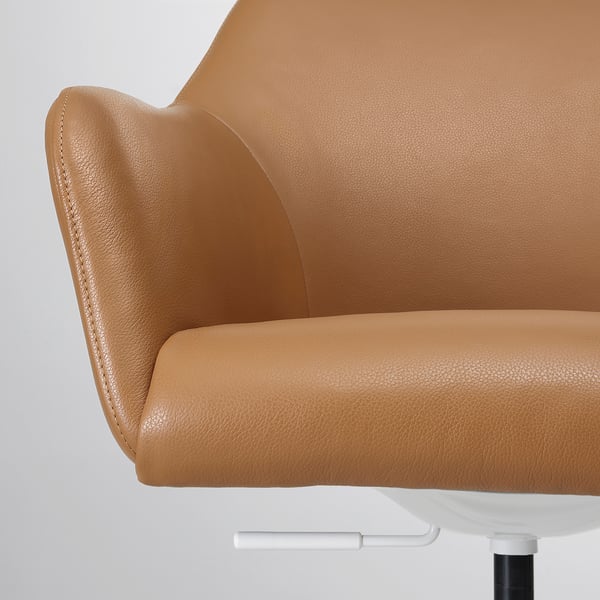 Stylish orange office chair with leather upholstery.