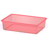 A bright pink wire mesh storage basket, ideal for organizing items and fitting into frames.