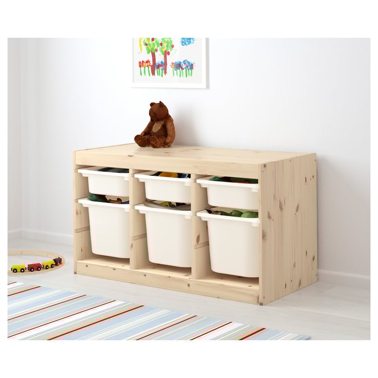 TROFAST storage combination with boxes, light white stained pine/white