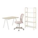 Home office setup: trottten desk, flintan chair, ekenabben shelf.