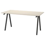 TROTTEN rectangular desk, black legs, beige top, steel and plastic, sleek minimalist design.