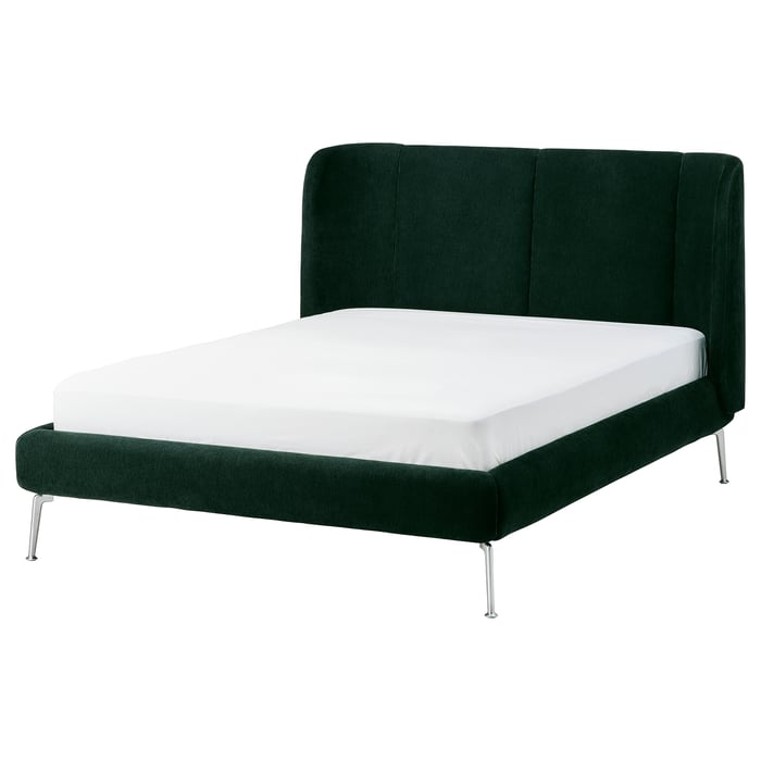 TUFJORD upholstered bed frame, Tallmyra dark green, Standard Double