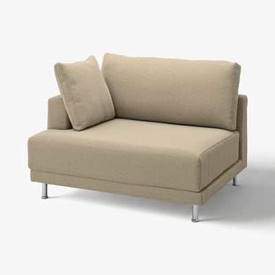 UPPÅKRA beige sofa, modern design, l-shaped cushions, upholstered in recycled polyester, sturdy chrome legs.
