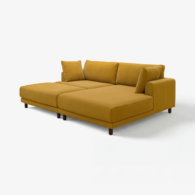 UPPÅKRA 3-seat modular sofa, with chaise longue, right with footstool/Samsala yellow-brown