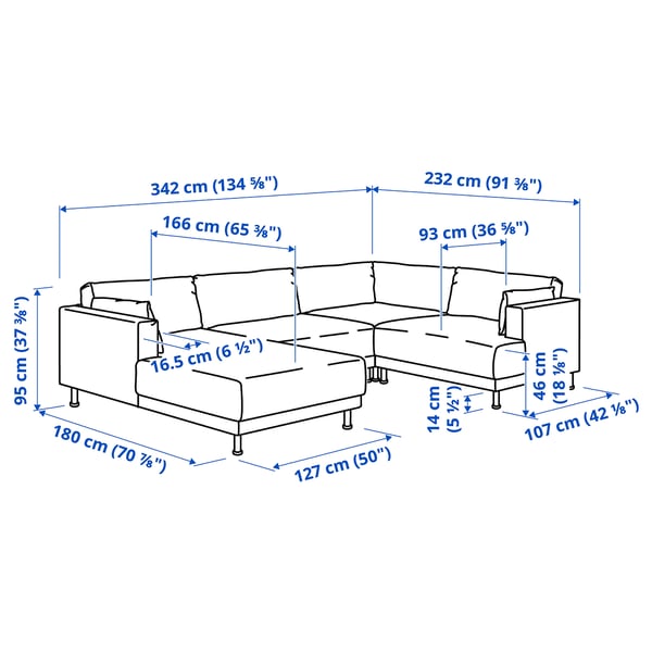 UPPÅKRA U-shaped sofa, 4,5-seat, with chaise longue, left/Samsala grey-beige