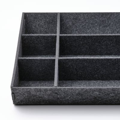 UPPDATERA gray drawer organizer, customizable compartments, made of polyester.
