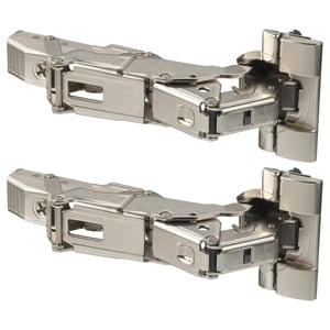 Two nickel-plated steel UTRUSTA hinges, adjustable and with an integrated soft-close mechanism.