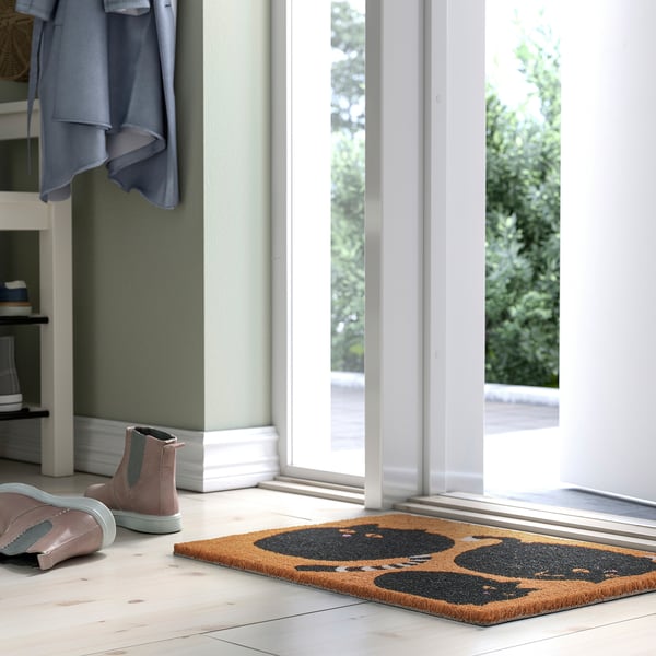 Black & beige cat doormat, VÄGTYP, coir with latex backing