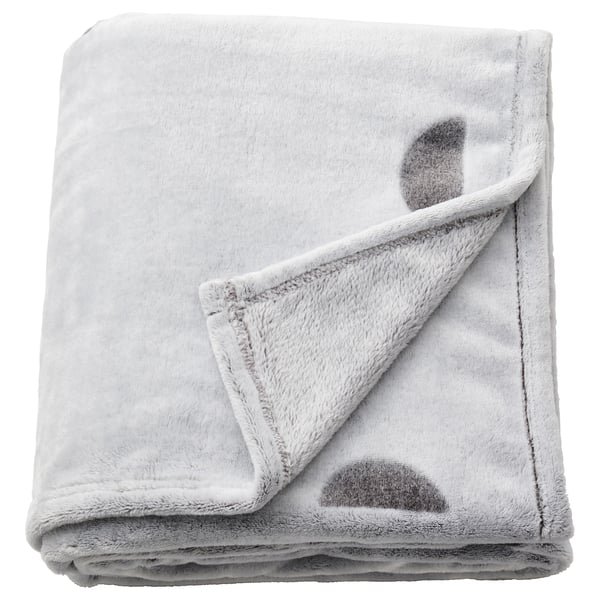 Gray kids blanket with hearts, soft fleece.