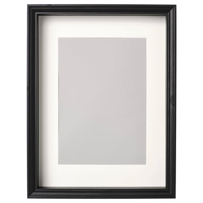 Black picture frame with white mat, classic design. Ideal for hanging safely on walls.