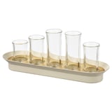 VATTENKRASSE set: 5 glass tubes in beige holder, for plant propagation.