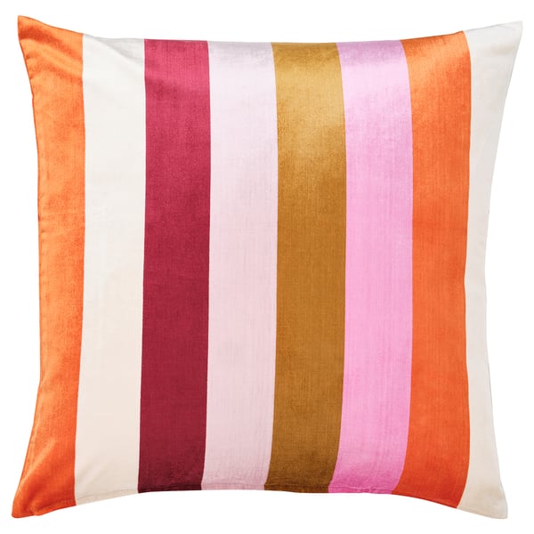 VATTENVÄN pillow, colorful stripes, square, soft fabric.
