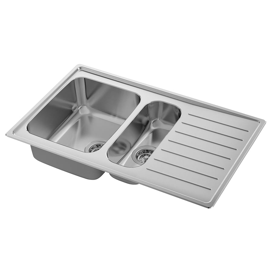 VATTUDALEN inset sink, 1 ½ bowl w drainboard, stainless steel, 88x53 cm ...