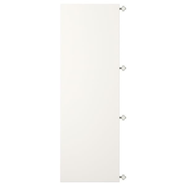 White VEDDINGE cabinet, rectangular shape with four nickel-plated hinges.
