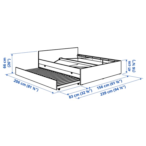 VIHALS Bed frame with 1 trundle bed, white/Luröy, Standard King
