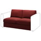 Red VIMLE sofa, modern design, upholstered in recycling velvet, white metal legs.