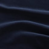 Dark blue sofa with smooth, soft fabric texture.