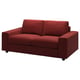Modern red sofa, VIMLE, with clean lines and deep cushions. Soft, velvet fabric with high resilience foam seats. Perfect for cozy living spaces.