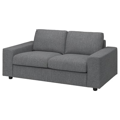 Modern grey loveseat, VIMLE, tweed texture, square design, cozy corners, versatile & stylish.