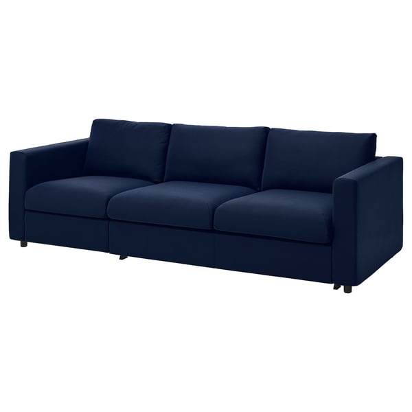 Deep blue VIMLE sofa with minimalist style and straight lines.