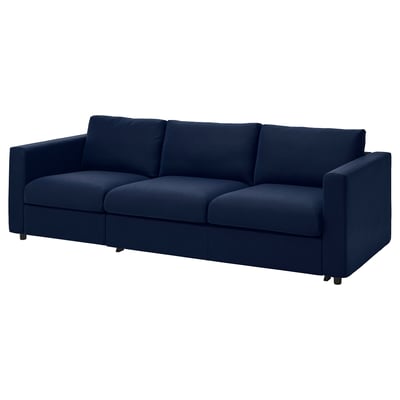 Deep blue VIMLE sofa with minimalist style and straight lines.