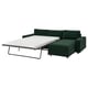 VIMLE green sofa-bed: modern, dark green, sectional design with a pull-out mattress, storage chaise & metal legs.