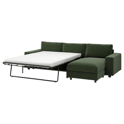 VIMLE 3-seat sofa-bed with chaise longue, with wide armrests/Johanneshov dark green