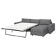 Modern gray sofa-bed with chaise, removable cover, metal frame.