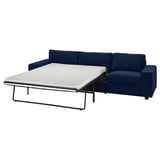 VIMLE blue sofa-bed, modern design with pull-out mattress, medium firm.