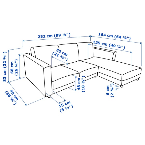 Illustration with measurements for the product: VIMLE.