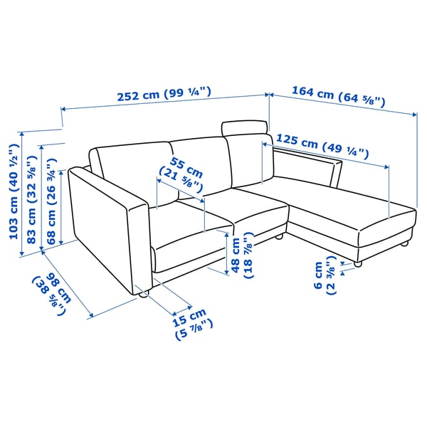 Illustration with measurements for the product: VIMLE.