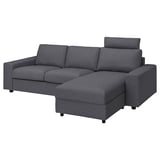 Dark grey VIMLE sectional sofa with chaise, boxy design, comfy cushions.