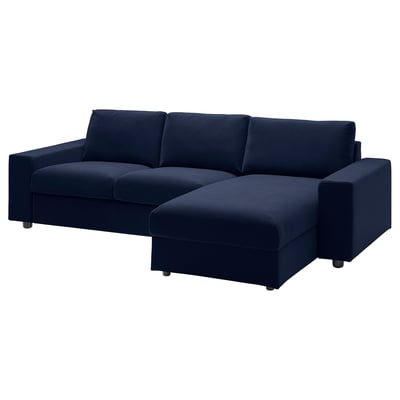 Blue VIMLE sectional sofa with left chaise & high back.