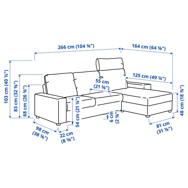 Illustration with measurements for the product: VIMLE.
