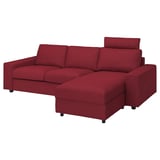 A red VIMLE sectional sofa with a chaise, featuring plush cushions, a headrest, and storage under the seat.